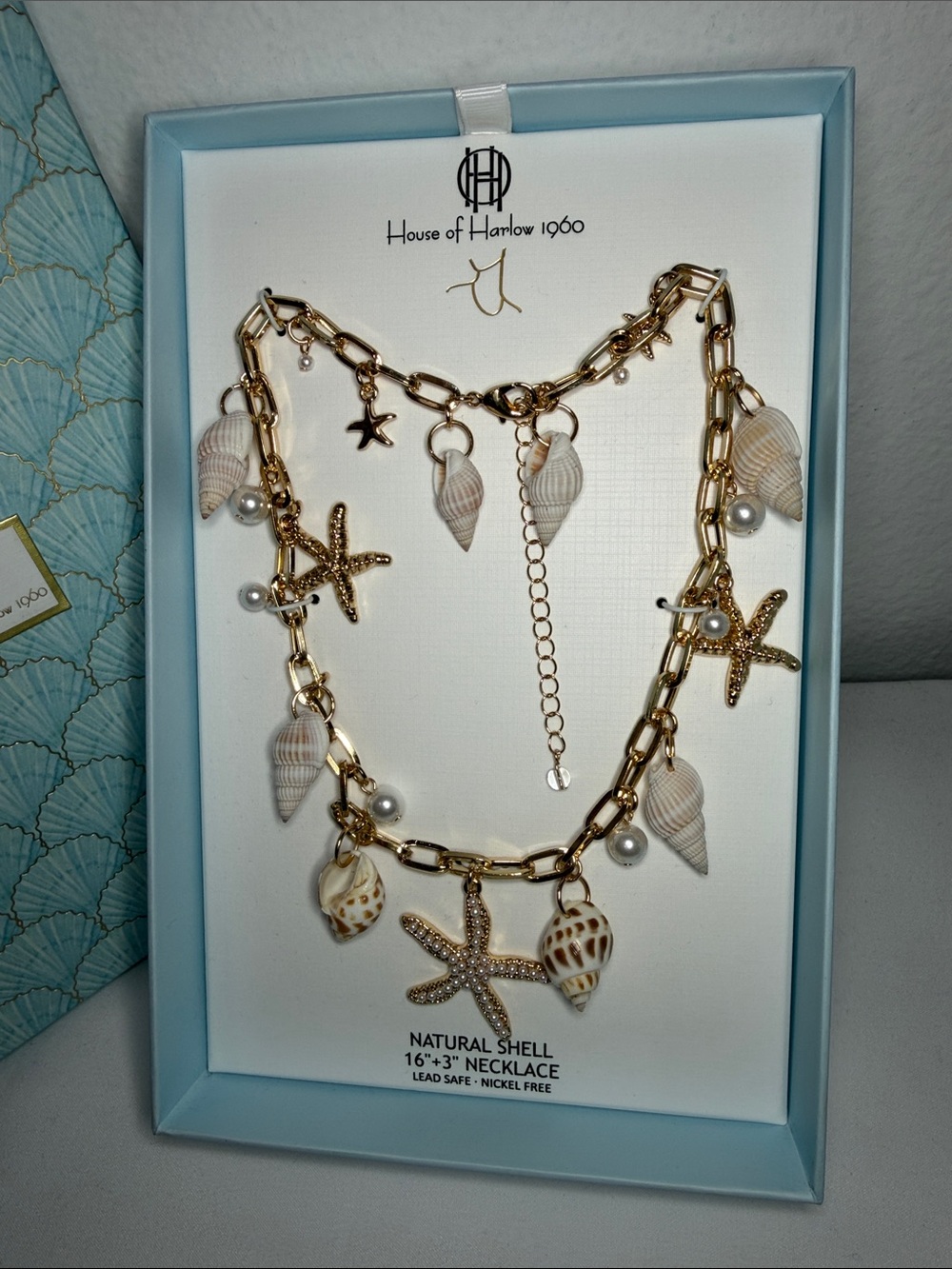 House of Harlow 1960 Gold and White Natural Shell Necklace